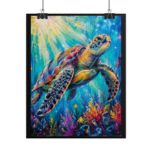 Load image into Gallery viewer, Vibrant Sunlit Sea Turtle Poster - Colorful Underwater Ocean Wall Decor
