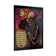 Load image into Gallery viewer, Rolled Poster — Gothic Skeleton Couple 'Falling in Love' Romantic Art Print
