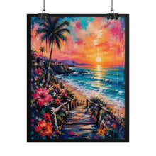Load image into Gallery viewer, Vibrant Tropical Beach Sunset Poster - Colorful Coastal Boardwalk Wall Decor
