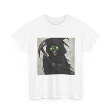 Load image into Gallery viewer, Grinning Reaper T-Shirt — Neon-Eyed Grim Reaper Graphic Tee

