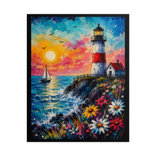 Load image into Gallery viewer, Vibrant Ocean Lighthouse Sunset Poster - Colorful Coastal Wall Decor
