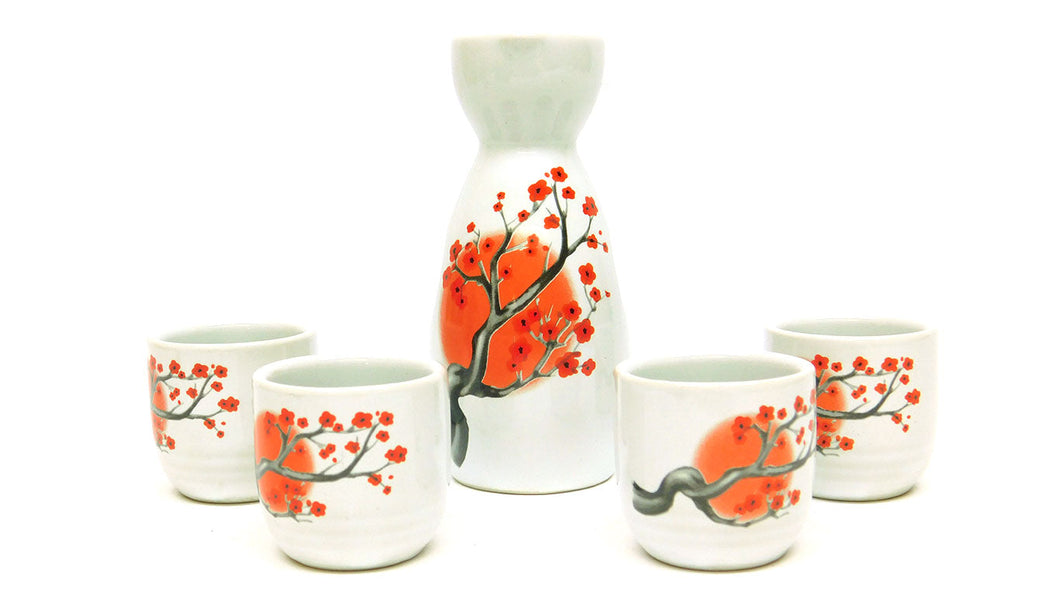 SAKI SET WHITE W/CHERRY BLOSSOMS