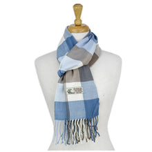 Load image into Gallery viewer, Checkers Cashmere Feel Scarf 12-pack Blue/white/tan

