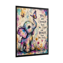 Load image into Gallery viewer, Creepy Cute Patchwork Baby Elephant Art Print – "You Are Stronger Than You Think And Braver Than You Feel" Nursery Wall Decor

