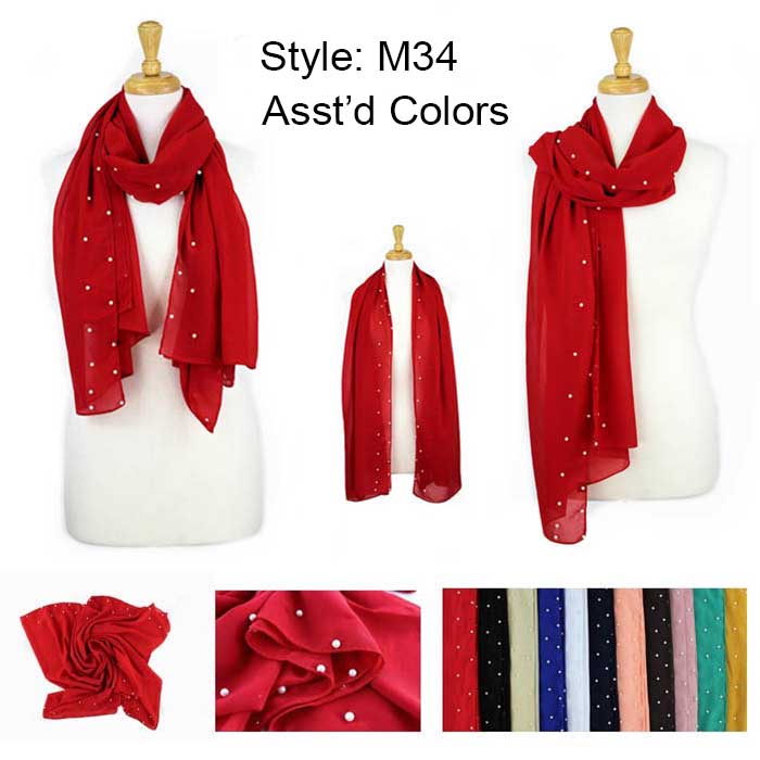 Fashion Pearls solid Lightweight Scarves (Sold by Dozen)