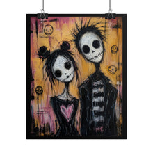 Load image into Gallery viewer, Gothic Skeleton Couple Canvas Art – "Goth Romance" Emo Wall Decor
