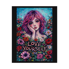 Load image into Gallery viewer, Love Yourself Floral Art Poster — Girl Portrait Rolled Wall Print
