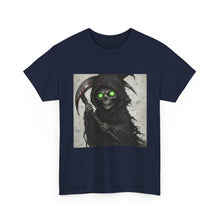 Load image into Gallery viewer, Grinning Reaper T-Shirt — Neon-Eyed Grim Reaper Graphic Tee
