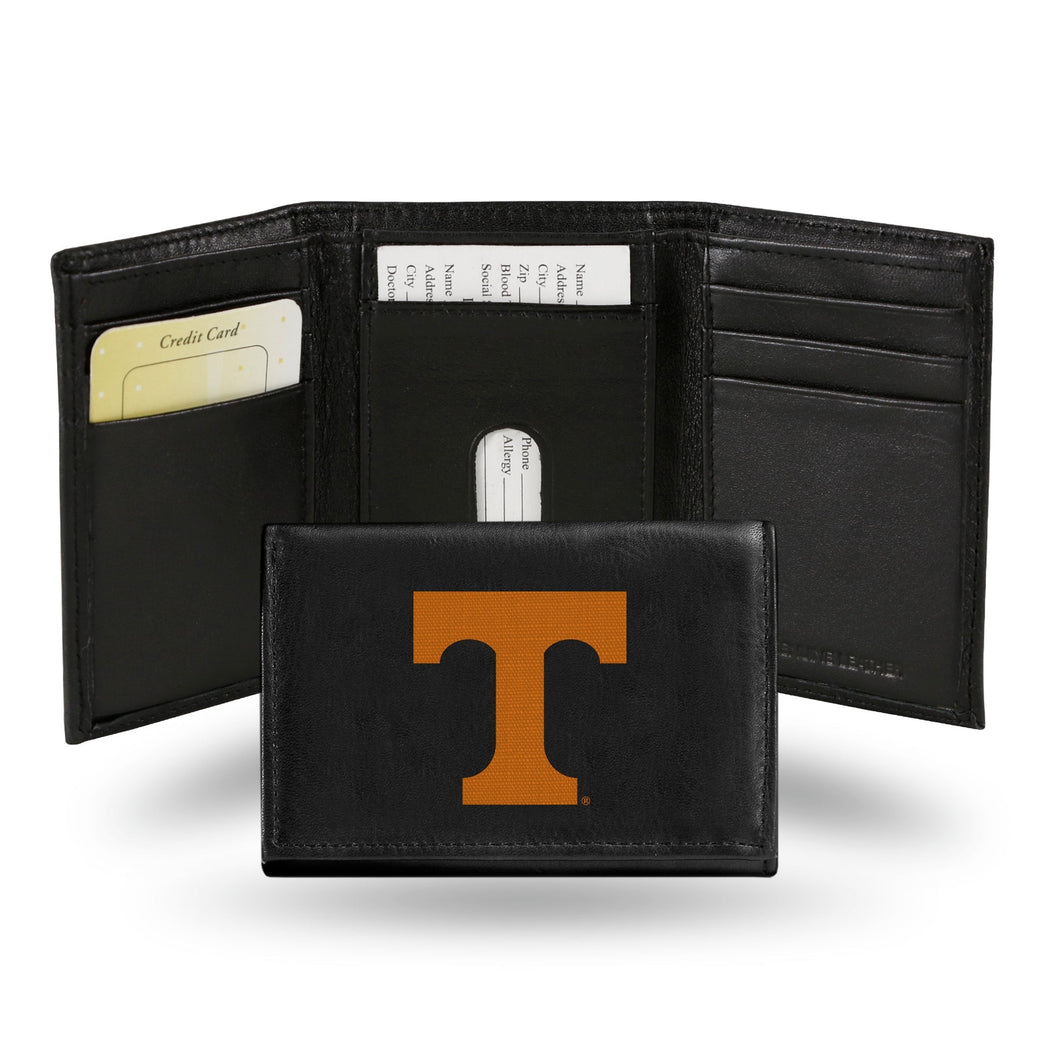 TENNESSEE VOLUNTEERS BLACK EMBROIDERED GENUINE LEATHER TRI-FOLD WALLET