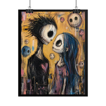 Load image into Gallery viewer, Gothic Skeleton Couple Art Poster – Spooky Cute Yellow &amp; Blue Wall Art
