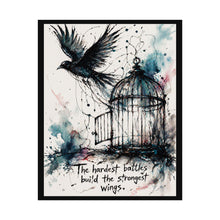 Load image into Gallery viewer, Inspirational Raven Art Poster – “The hardest battles build the strongest wings”
