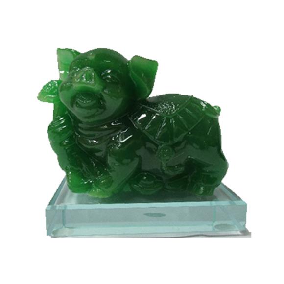 GREEN PIG ON CRYSTAL BASE