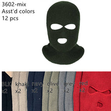 Load image into Gallery viewer, 12-pack Wholesale 3-Hole Knitted Ski Mask Beanie Hat
