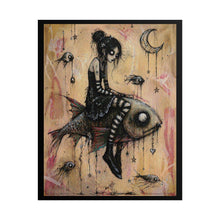 Load image into Gallery viewer, Gothic Girl on Fish Art Poster — Moody Surreal Wall Print
