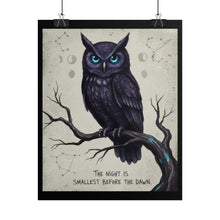 Load image into Gallery viewer, Owl Night Sky Poster — "The Night Is Smallest Before the Dawn" Inspirational Wall Art
