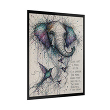 Load image into Gallery viewer, Elephant &amp; Hummingbird Art Poster — Watercolor Splatter Print with Inspirational Quote

