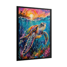 Load image into Gallery viewer, Vibrant Sea Turtle Sunset Art Poster - Colorful Coastal Ocean Wall Decor
