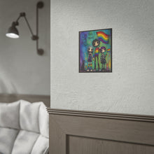 Load image into Gallery viewer, Whimsical Creepy Cute Goth Friends Holding Rainbow Flag Canvas Poster - LGBTQ+ Pride Wall Art
