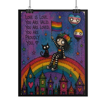 Load image into Gallery viewer, "You Are Proudly You" Pride Art | Whimsical Character Rainbow Flag Poster
