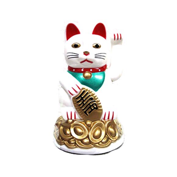 4.5″ WHITE PLASTIC WAVING LUCKY CAT