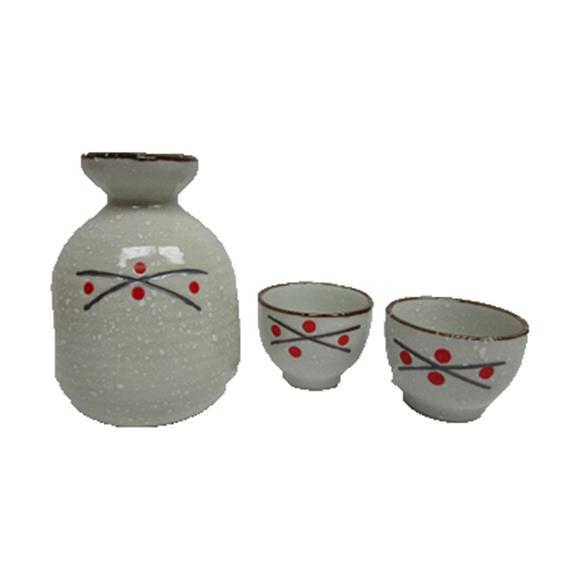 3PC SAKE SET W/RED DOTS