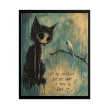 Load image into Gallery viewer, Rolled Poster - Moody Gothic Cat Art Print with Quote ‘They See the Silence…’
