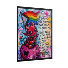 Load image into Gallery viewer, I Survived the Storms Rolled Poster – Cute Devil LGBTQ+ Pride Art Print, Inspirational Rainbow Wall Decor
