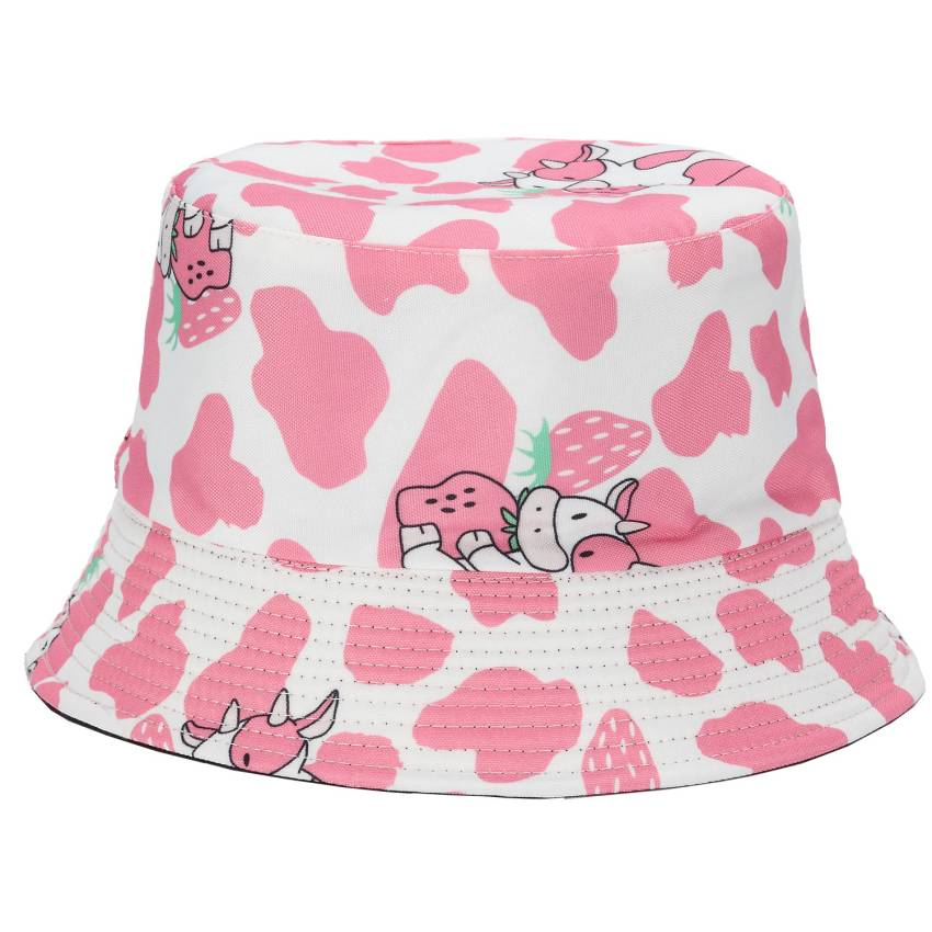 Reversible Printed Bucket Hat Pink Cow