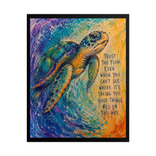 Load image into Gallery viewer, Motivational Sea Turtle Art Print, Vibrant Detail Hand-Drawn Style, Faith and Good Things Ocean Decor Canvas
