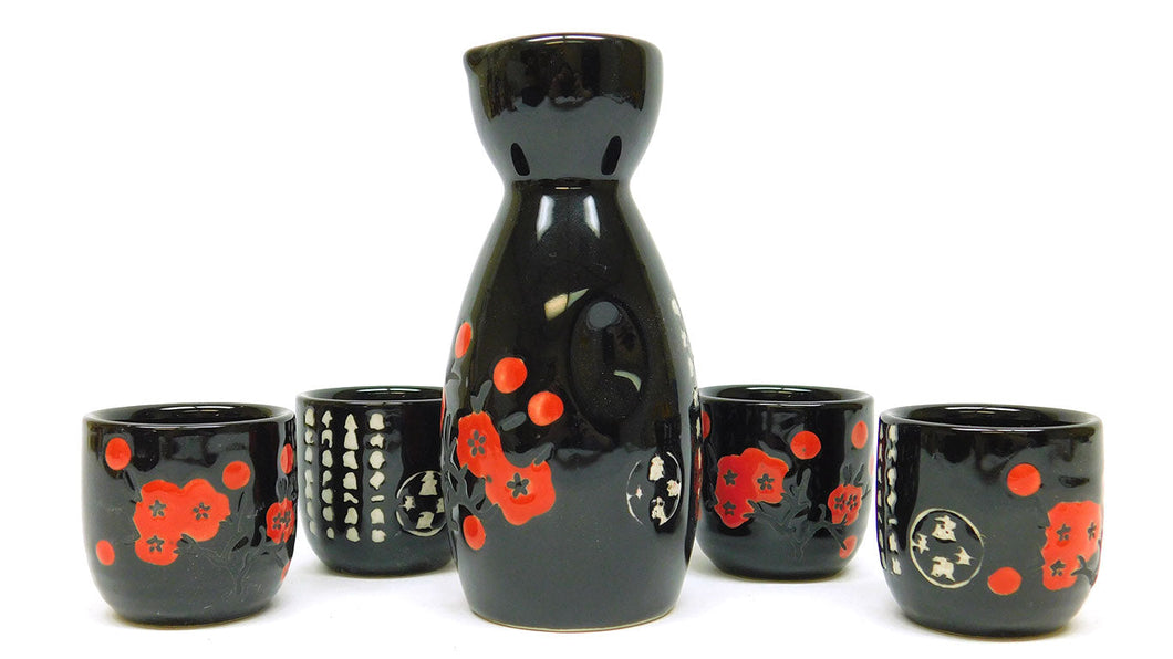 SAKI SET BLACK W/FLOWERS