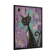 Load image into Gallery viewer, Rolled Poster — Whimsical Gothic Cat Art Print with Quote: "Sometimes the ones who hurt you are the ones who never learned how not to."
