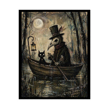 Load image into Gallery viewer, Plague Doctor &amp; Black Cat Art Poster — Gothic Halloween Rolled Print
