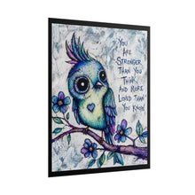 Load image into Gallery viewer, Rolled Poster — Inspirational Blue Owl Artwork: "You Are Stronger Than You Think" Motivational Wall Art
