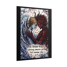 Load image into Gallery viewer, Angel and Demon Art Poster – "The hardest thing is watching someone you love..." Rolled Wall Art
