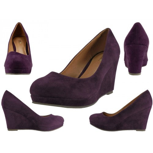 Wholesale Women's Micro Suede 3½ Inches Wedge Shoes (*Purple Color)