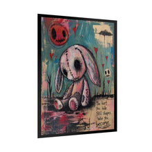 Load image into Gallery viewer, Rolled Poster — Grunge Bunny Art Print with Quote ‘The hurt you hide still shapes who you become’
