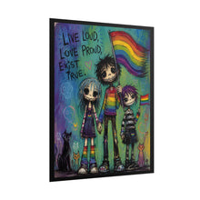 Load image into Gallery viewer, Whimsical Creepy Cute Goth Friends Holding Rainbow Flag Canvas Poster - LGBTQ+ Pride Wall Art
