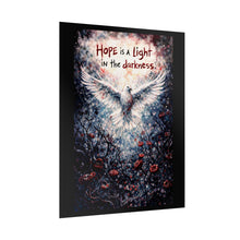 Load image into Gallery viewer, Rolled Poster — "Hope is a Light in the Darkness" Dove Art Print (Inspirational, Spiritual Wall Decor)
