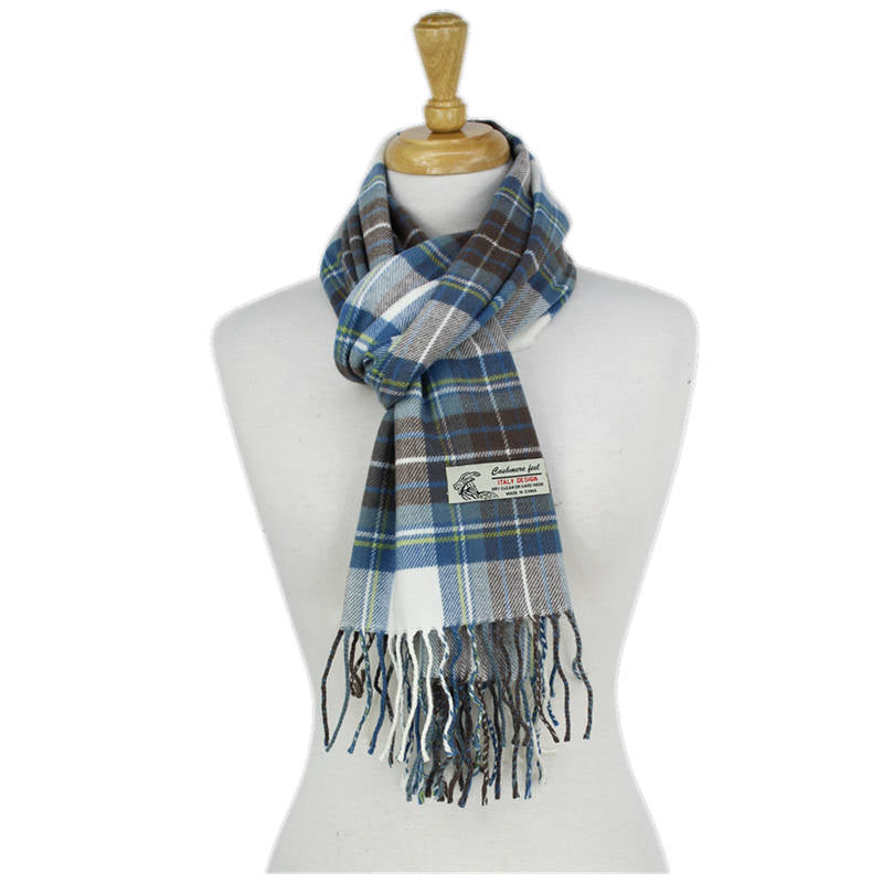 Plaid Cashmere Feel Scarf 12-pack Blue/wht/brn