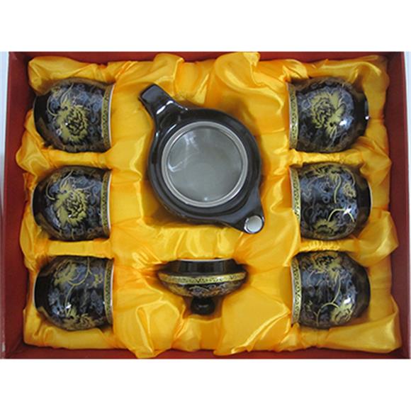TEA SETS BLACK W/ GOLD FLOWERS