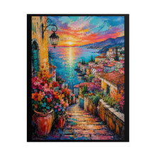 Load image into Gallery viewer, Vibrant Mediterranean Coastal Village Poster - Scenic Ocean Sunset Wall Decor
