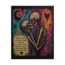 Load image into Gallery viewer, Rolled Poster - Vibrant Skeleton Couple 'Falling in Love' Art Print (Romantic Gothic Wall Art)
