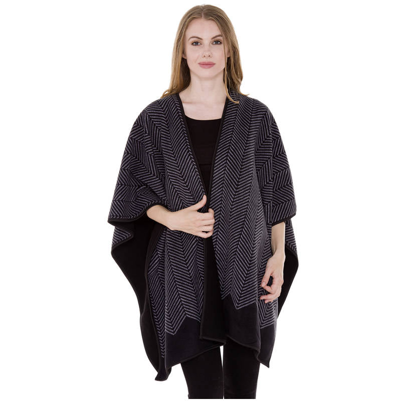 Fleece Poncho Wrap Ruana - Black