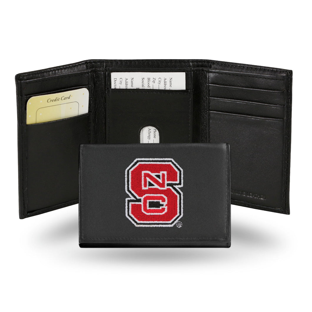 NORTH CAROLINA STATE WOLFPACK BLACK EMBROIDERED GENUINE LEATHER TRI-FOLD WALLET
