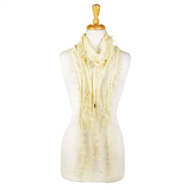 Fashion Lace Tassel Sheer Oblong Lightweight Scarf