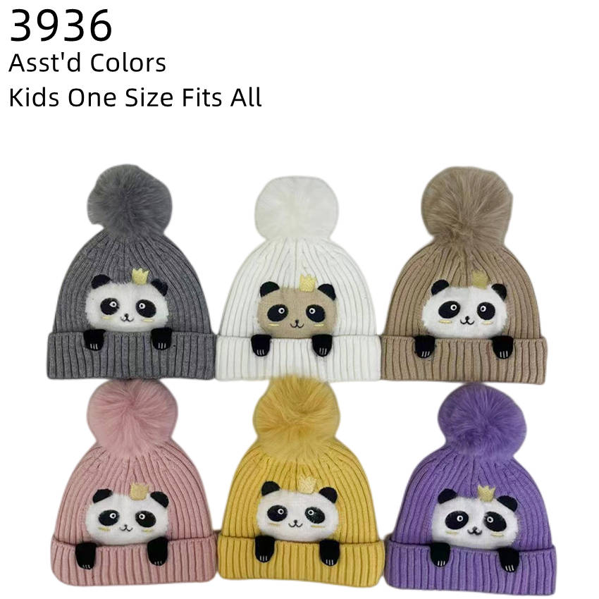 12-pack Wholesale Kid's Cute Hat Pompom Winter Knit Hat #3936
