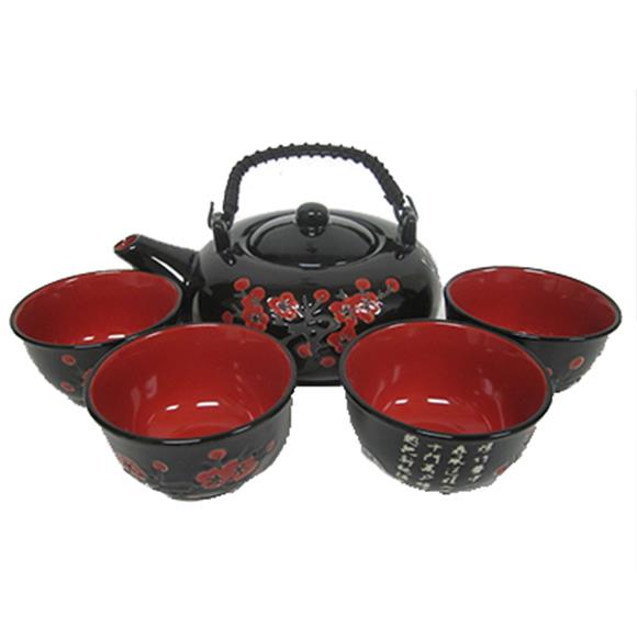 BLACK W/RED CHERRY BLOSSOM TEASET