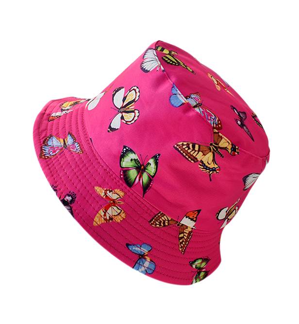 Reversible Butterflies Printed Bucket Hat - Hot Pink