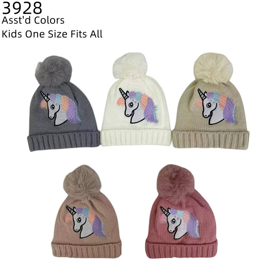 12-pack Wholesale Kid's Cute Hat Pompom Winter Knit Hat #3928