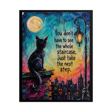 Load image into Gallery viewer, "Take the Next Step" Black Cat Motivational Poster – City Skyline Wall Art Print
